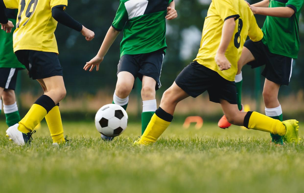 Pesticide use on school playing fields varies from state to state. <a href="https://www.gettyimages.com/detail/photo/kids-play-football-on-outdoor-field-children-score-royalty-free-image/1409423595" rel="nofollow noopener" target="_blank" data-ylk="slk:matimix/iStock/Getty Images Plus;elm:context_link;itc:0;sec:content-canvas" class="link ">matimix/iStock/Getty Images Plus</a>