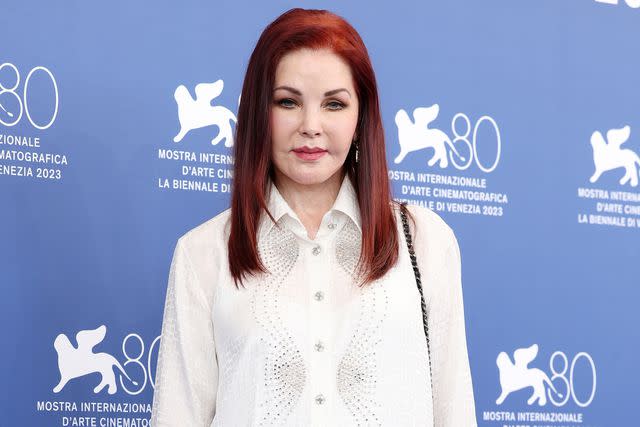 <p>Stefania D'Alessandro/WireImage</p> Priscilla Presley appears at a 'Priscilla' photocall at the 80th Venice International Film Festival on September 04, 2023