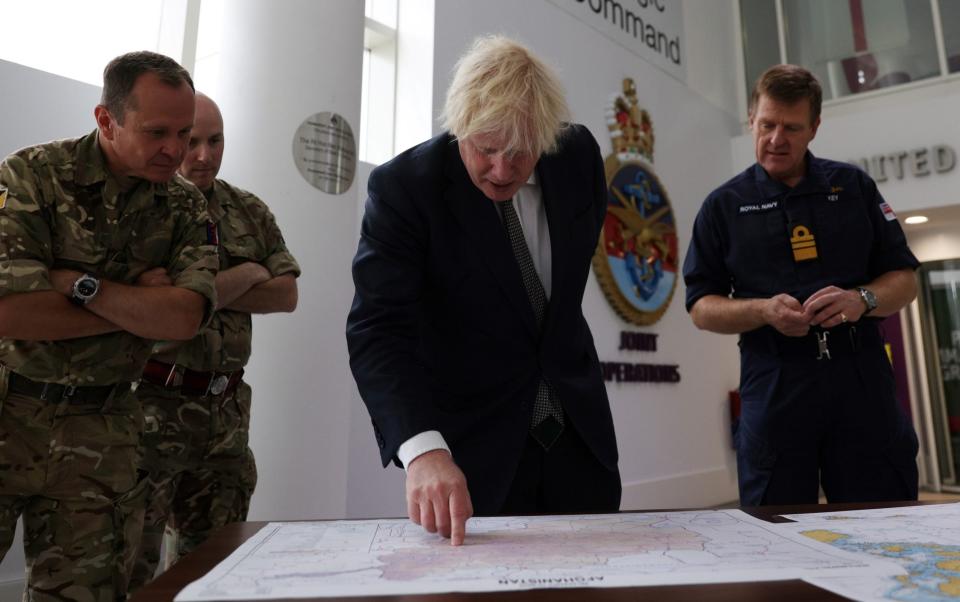 Vice Admiral Key with Boris Johnson, during the Prime Minister visit to the Army’s Northwood Headquarters, London, in August - Adrian Dennis/Pool via Reuters 