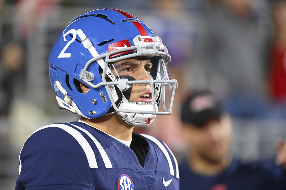 Mississippi quarterback Matt Corral could be the first QB selected in the 2022 NFL draft, even if he's not your typical QB1 prospect. (AP Photo/Thomas Graning)