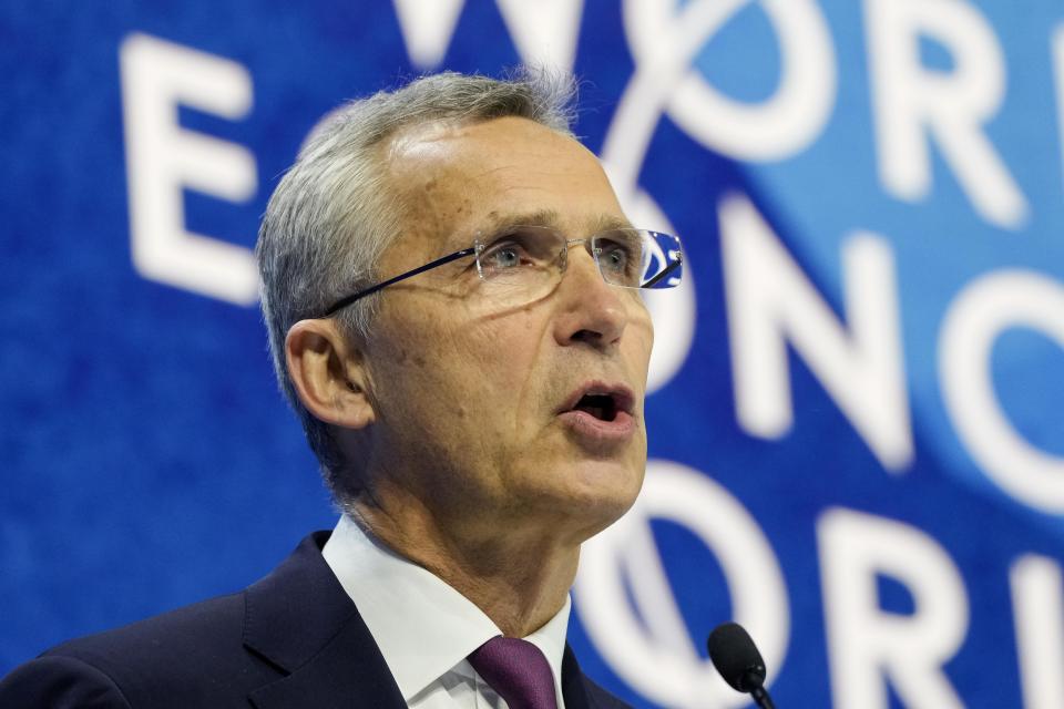 Jens Stoltenberg, Secretary-General, North Atlantic Treaty Organization, NATO, speaks during the World Economic Forum in Davos, Switzerland, Tuesday, May 24, 2022. The annual meeting of the World Economic Forum is taking place in Davos from May 22 until May 26, 2022. (AP Photo/Markus Schreiber)