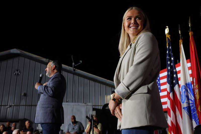 Republican candidate for the U.S. House of Representatives Karoline Leavitt campaigns in Londonderry