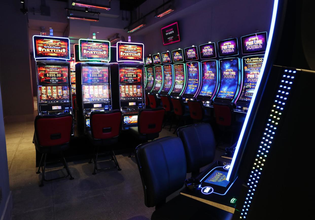 The smoking and gaming patio at the new Derby City Gaming Downtown in Louisville, Ky. on Dec. 4, 2023.