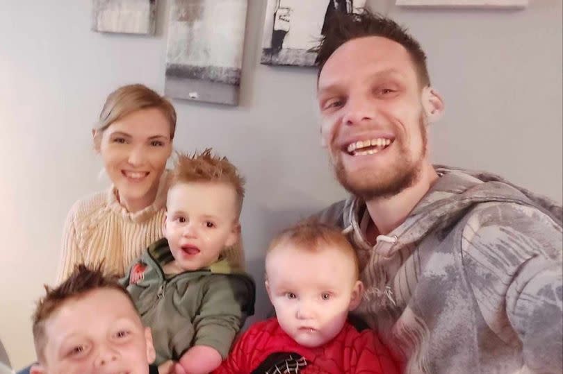 Laura Matthews with her sons Joseph, eight, Ruben, two and nine month old Caleb and their dad Ashley Vinnicombe
