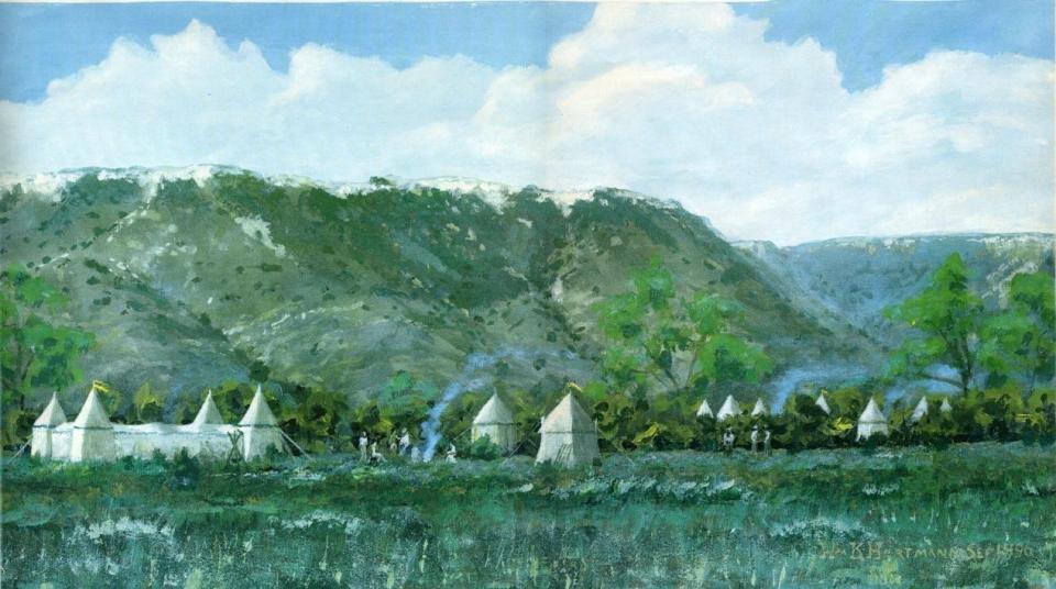 “Coronado's Camp at Blanco Canyon.” Painting by William K. Hartmann.