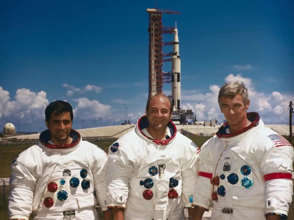 Apollo 17 Astronauts Harrison Schmitt, Ronald Evans, and Eugene Cernan (L-R).