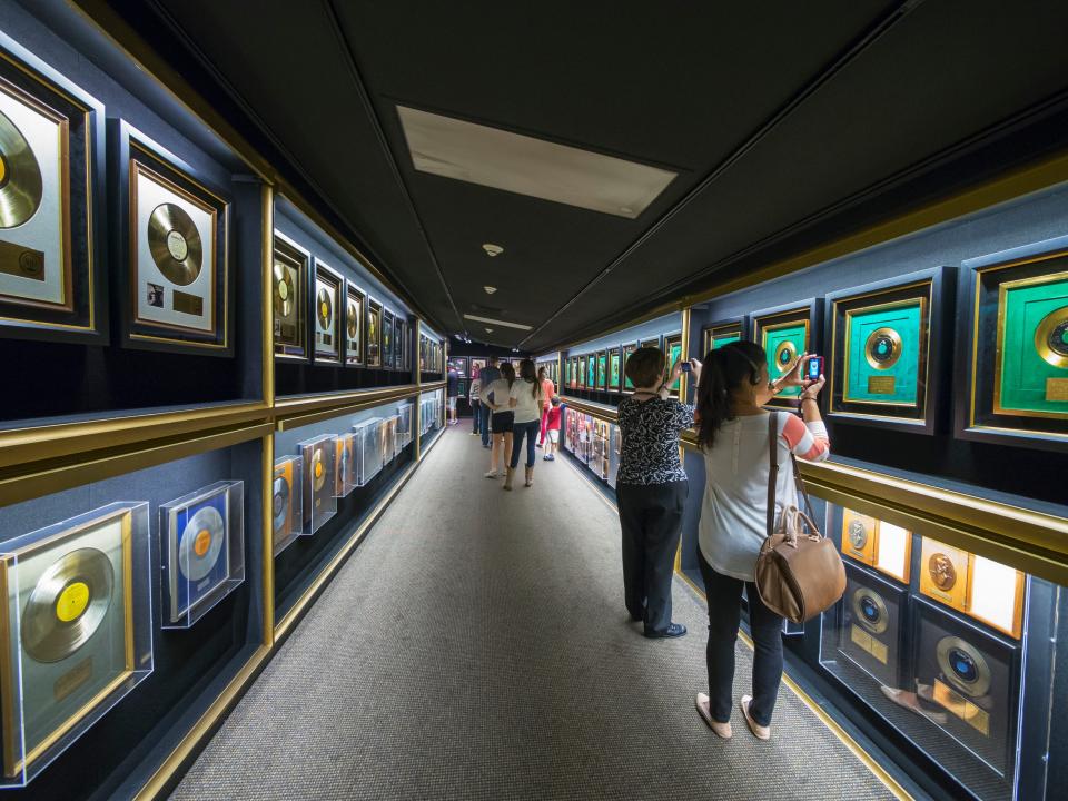 Elvis Presley's gold records on display in the Hall of Gold in Graceland.