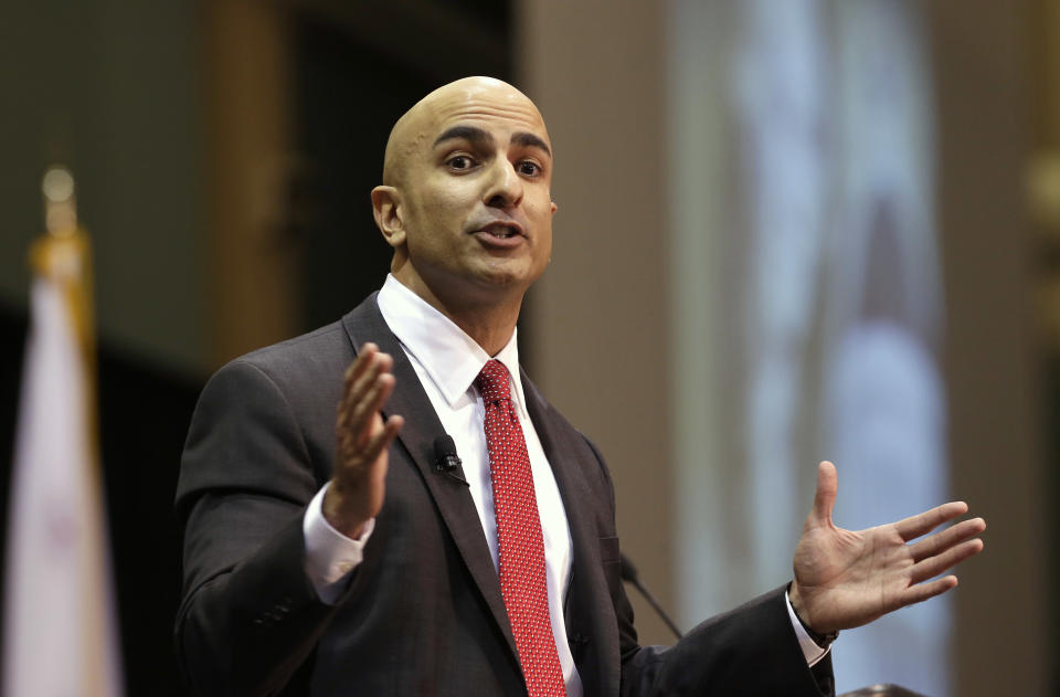 In this Jan. 21, 2014 photo, Neel Kashkari, a former U.S. Treasury official, announces that he will run for governor of California, during an appearance at the Sacramento Business Review at California State University, Sacramento in Sacramento, Calif., When Kashkari, 40, a Republican, announced that he is running for governor, he became the latest Californian of second-generation Indian descent to emerge in politics, despite their relatively small population.(AP Photo/Rich Pedroncelli)