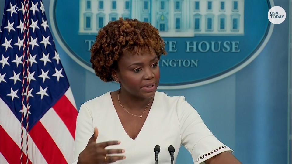 White House press secretary Karine Jean-Pierre talks about the monkeypox outbreak during a briefing at the White House, Thursday, Aug. 4, 2022, in Washington.