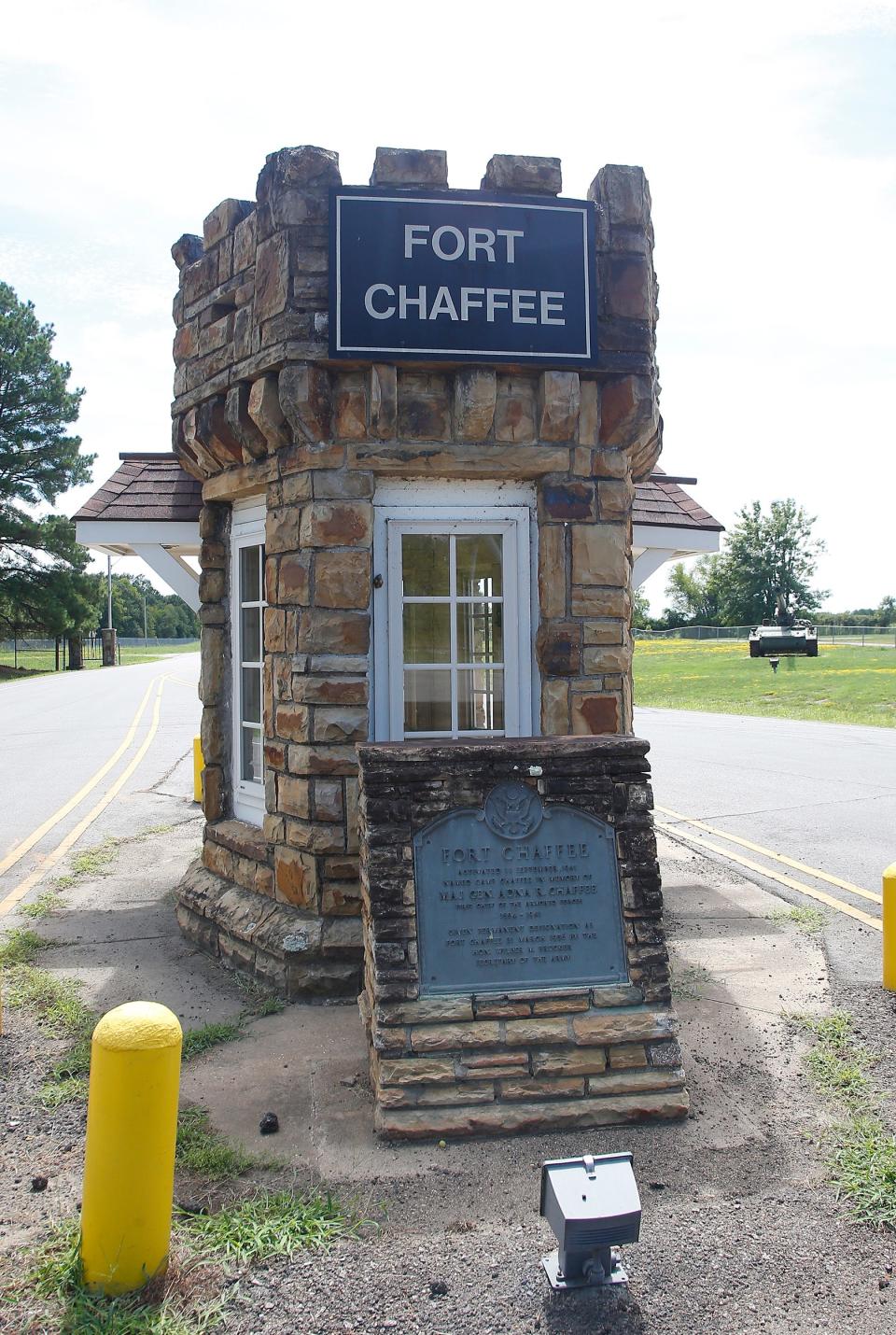 One of the original sentry posts for Fort Chaffee still stands near the main entrance to the base, which was originally constructed as Camp Chaffee in 1941. The base, located east of Fort Smith, serves as the Joint Maneuver Training Center with the Arkansas National Guard but all branches of the United States military will train at the base.