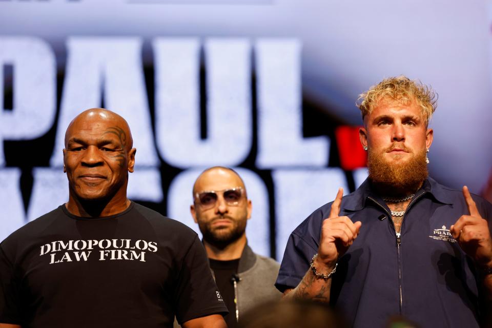 Jake Paul and Mike Tyson came face to face at their New York City press conference at the Apollo Theater on May 13. Paul and Tyson will square off in an officially sanctioned heavyweight fight on July 20 at AT&T Stadium in Arlington, Texas.