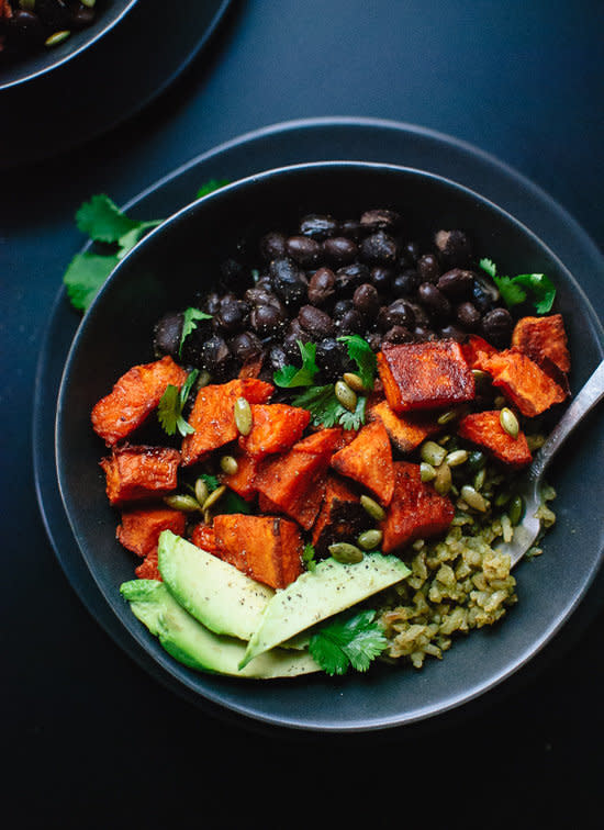 <strong>Get the <a href="http://cookieandkate.com/2015/vegan-sweet-potato-green-rice-burrito-bowls/">Sweet Potato Green Rice Burrito Bowls recipe</a> from Cookie And Kate</strong>
