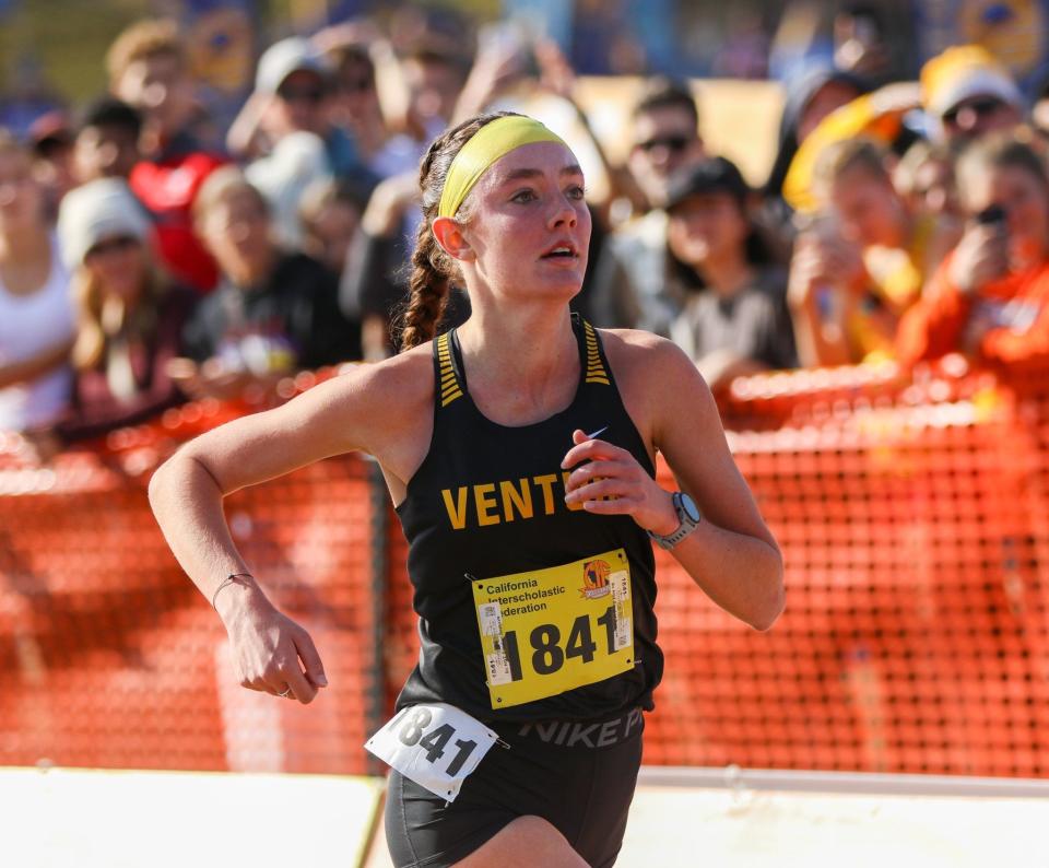 Ventura sophomore Sadie Engelhardt won the Division 2 state title at the CIF-State cross country championships Saturday at Woodward Park in Fresno.