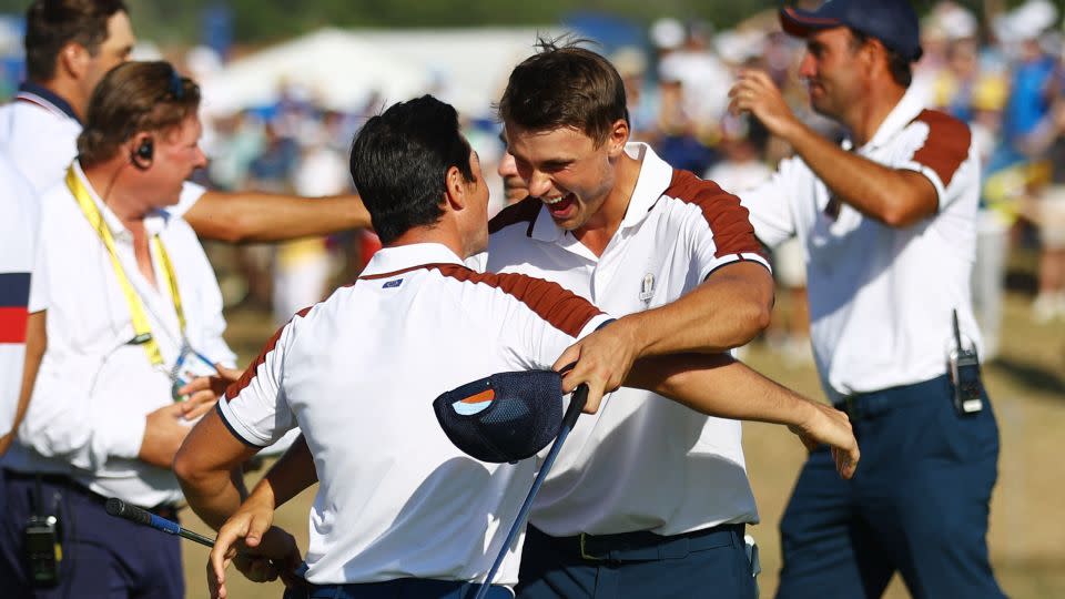 Hovland and Aberg celebrate a historic win. - Carl Recine/Reuters