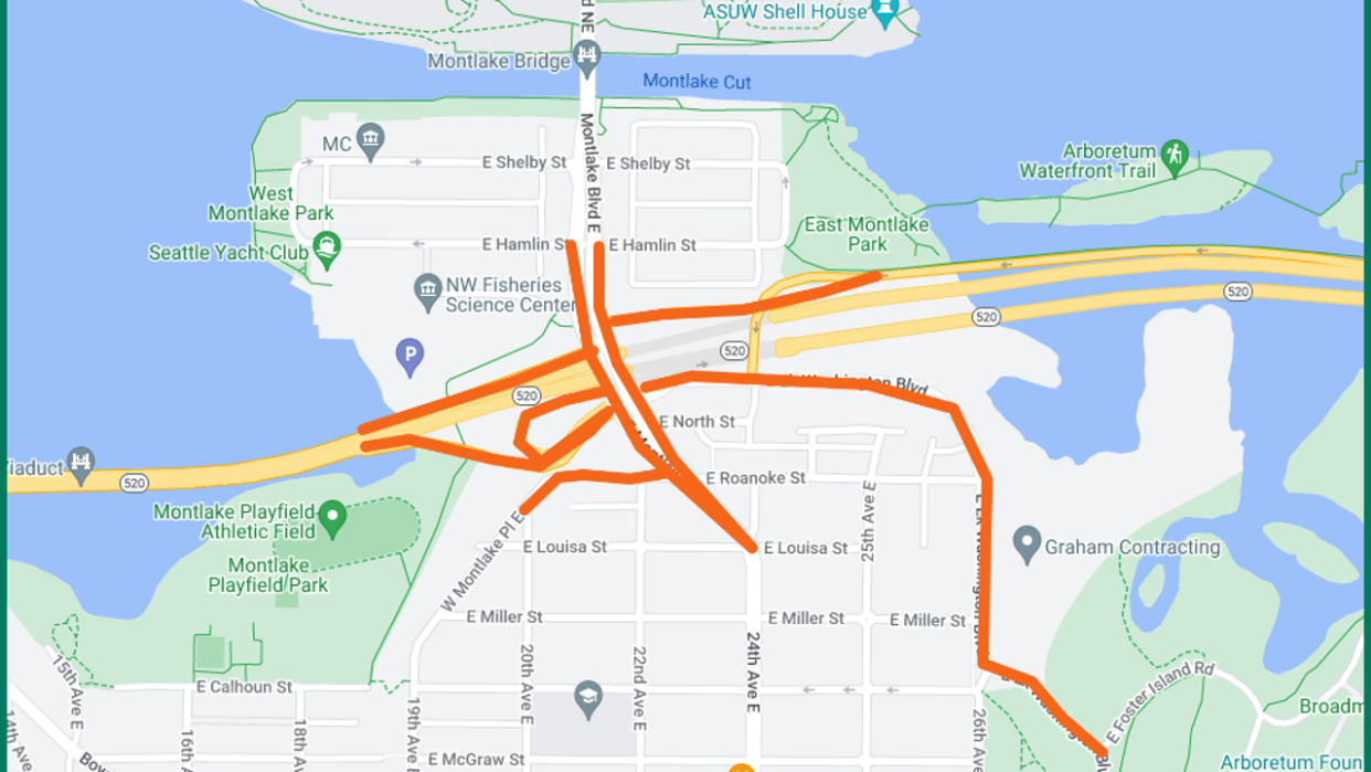 <div>This is a map of the Montlake Boulevard closure. (WSDOT)</div>