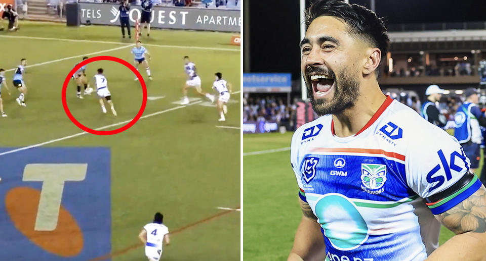 Shaun Johnson, pictured here helping the Warriors beat the Sharks.