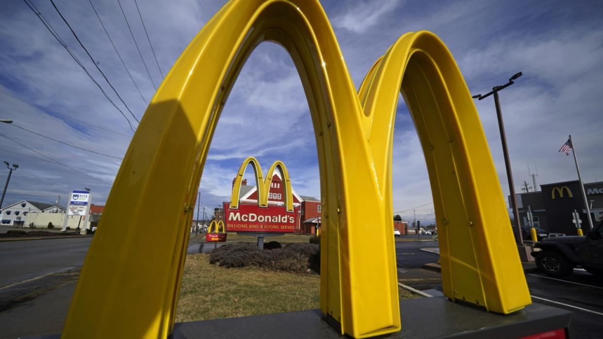 McDonald's restaurant signs are shown in in East Palestine, Ohio.