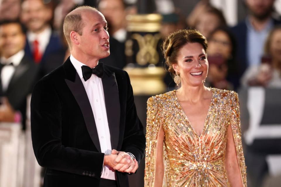 \Britain's Prince William and Catherine, Duchess of Cambridge, arrive at the world premiere of the new James Bond film "No Time To Die" at the Royal Albert Hall in London, Britain, September 28, 2021.