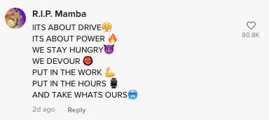 a comment with the lyrics from Dwayne Johnson's verse on "Face Off" accompanied by emojis including the flame, devil, flexing arm, and chilly face that has over 80,000 likes