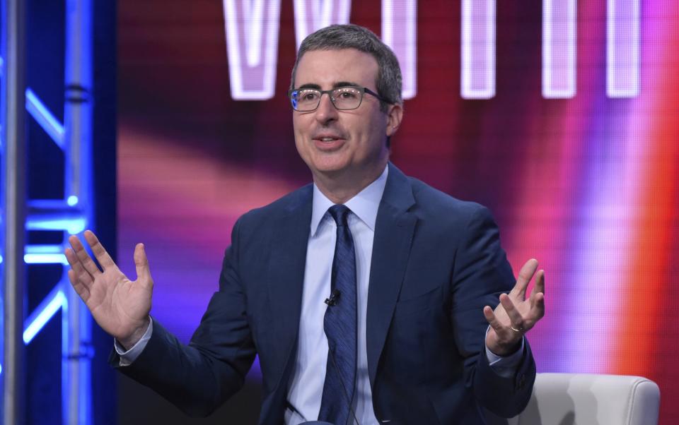 FILE - John Oliver speaks during the "Last Week Tonight during the HBO Television Critics Association Summer Press Tour at The Beverly Hilton hotel on Wednesday, July 25, 2018, in Beverly Hills, Calif. A Dubai-based broadcaster cut substantial portions of a recent episode of the satiric news program "Last Week Tonight with John Oliver" over references to Saudi Arabia's crown prince being implicated in the 2018 killing of Washington Post columnist Jamal Khashoggi. (Richard Shotwell/Invision via AP, File)