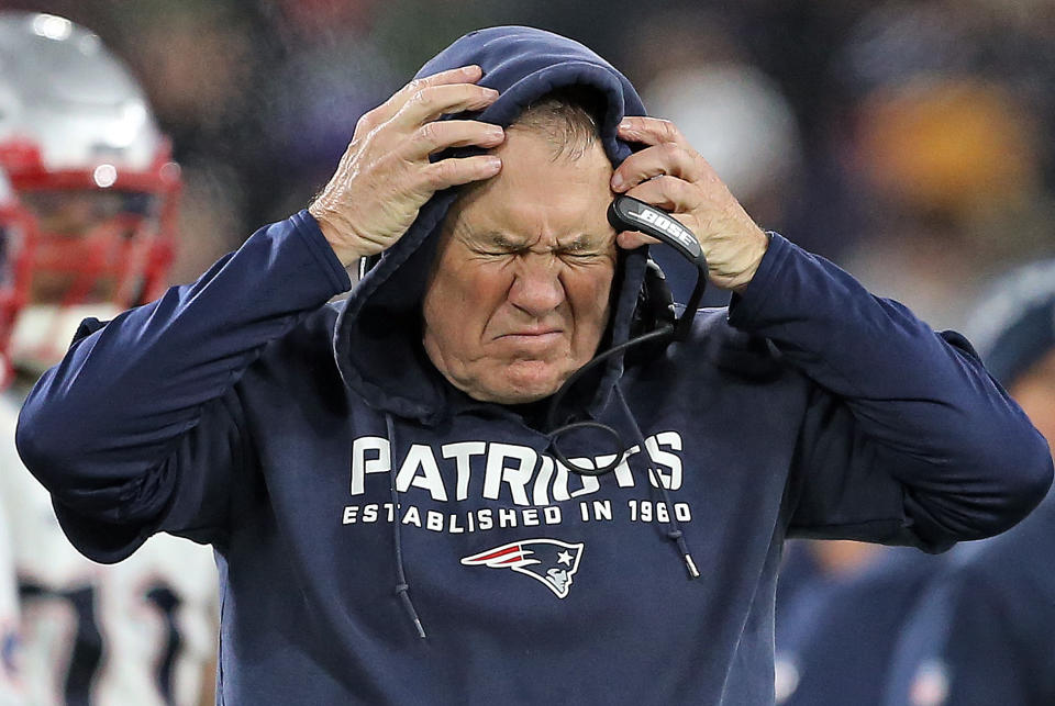 New England Patriots head coach Bill Belichick wasn't in a mood to talk after Sunday's loss. (Getty Images)