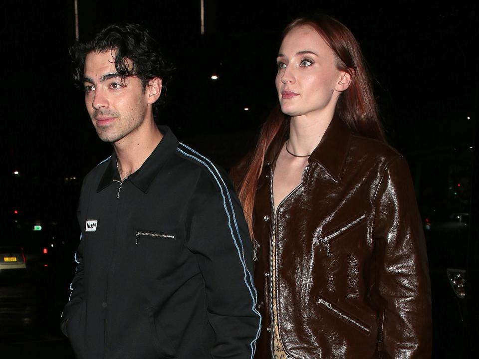 Joe Jonas and Sophie Turner are seen attending the "Cup of Joe" O﻿fficial Concert After Party at 26 Leake Street on April 14, 2023 in London, England.