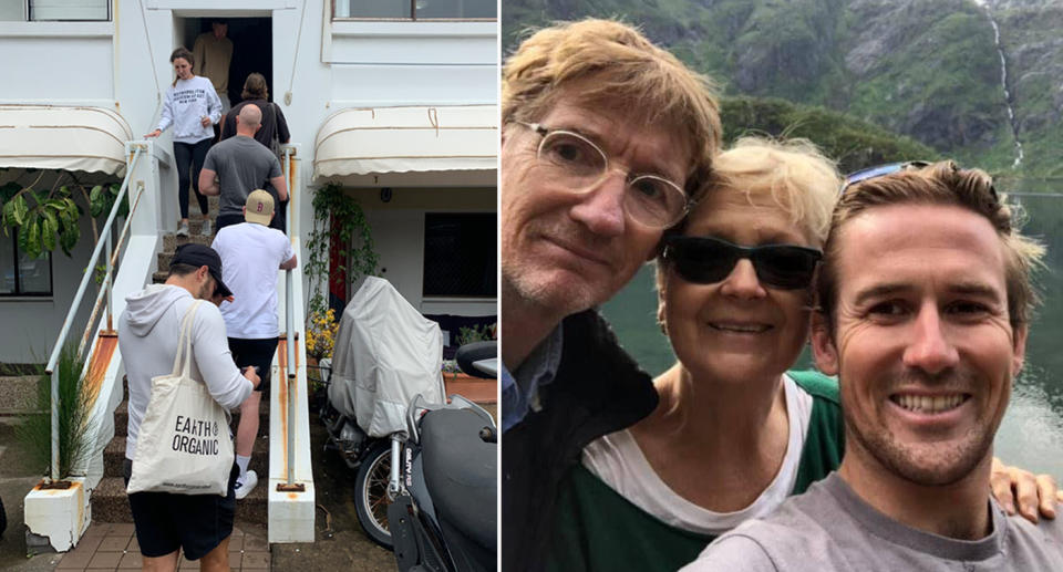 Sydney man Edward Dostine at a property viewing with a line of people showing how hard up the rental market is.