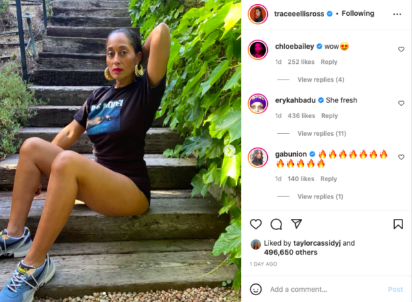 Tracee Ellis Ross’ fans fawned over the star’s body after viewing her caption-less post. Photo:@traceeellisross/Instagram