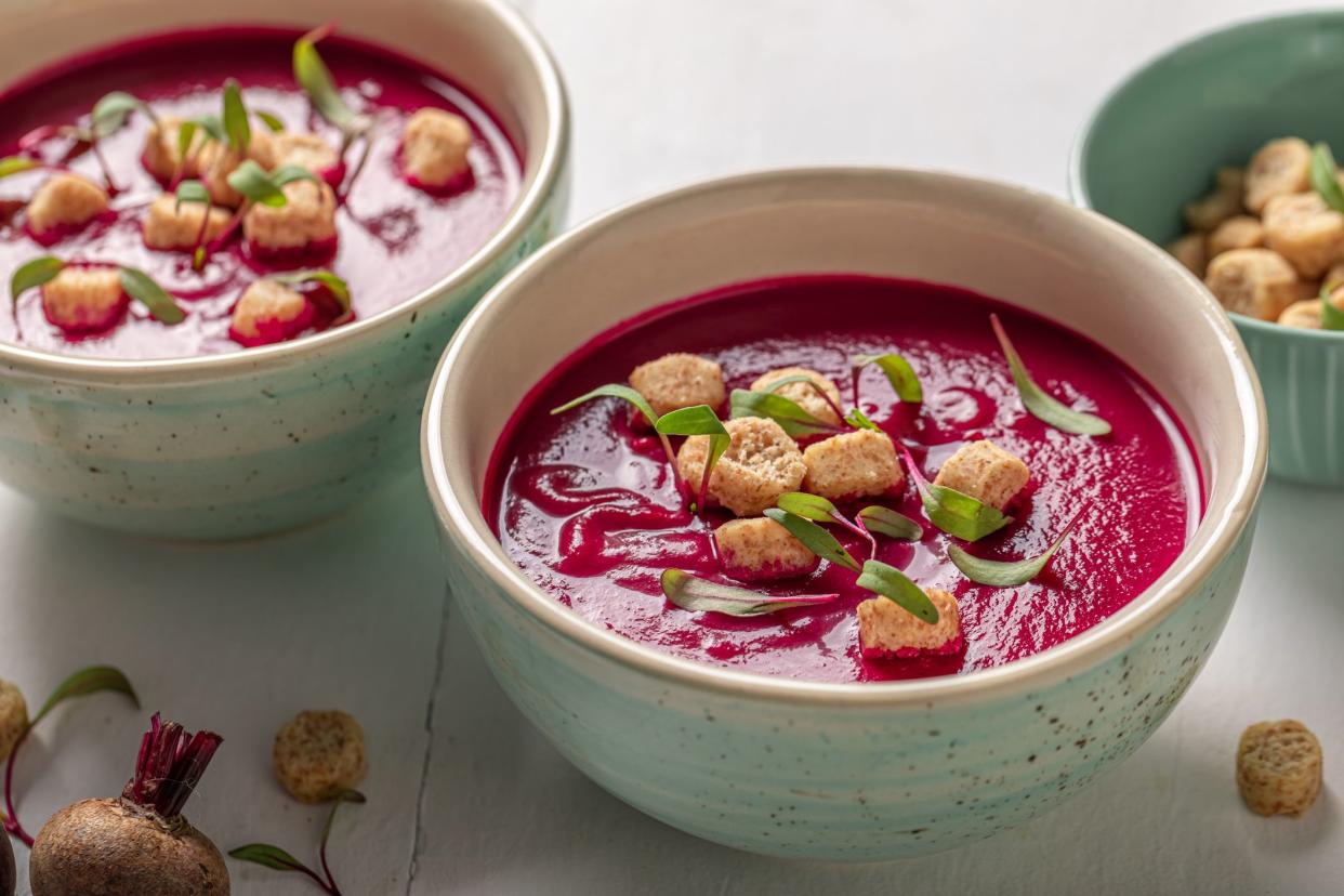 Two Bowls of Borscht Soup With Beets