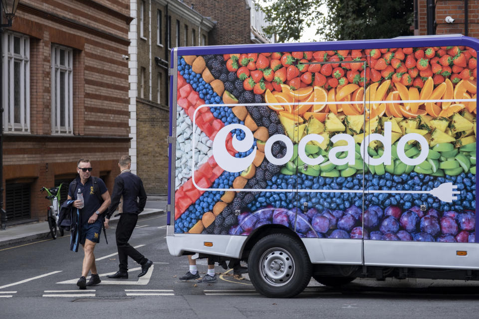 ftse Ocado online supermarket delivery van in Knightsbridge on 7th September 2022 in London, United Kingdom. Ocado Retail is a British internet based supermarket that describes itself as the worlds largest dedicated online grocery retailer. (photo by Mike Kemp/In Pictures via Getty Images)
