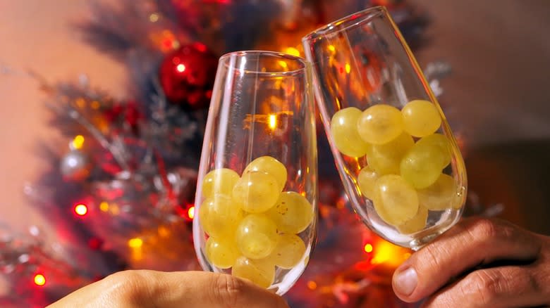 Grapes in wine glasses