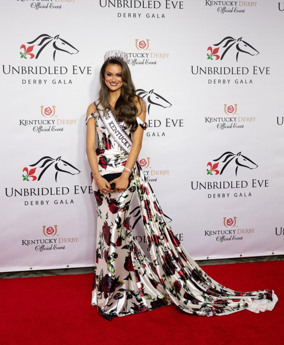 Madalyne Kinnett walks the red carpet at the Unbridled Eve Gala at the Galt House Hotel on May 3, 2024 in Louisville, KY.