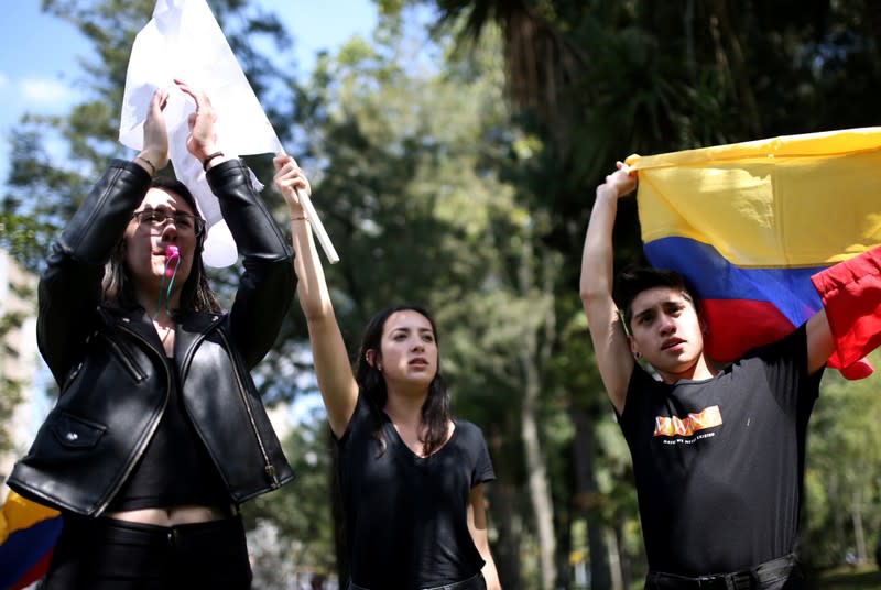 Demonstrators attend a protest in National Park as national strike continues in Bogota