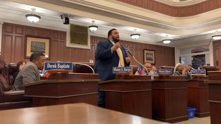 City Councilor Shane Burgo calls for non-binding vote on stabilizing rents in the city in this photo from the March 9 City Council meeting. Now Burgo is defending that referendum in the face of a veto from Mayor Jon Mitchell.