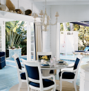 <p>Double sets of French doors provide a breezy alternative to al fresco dining when opened to the outdoors.</p> <p><b>Idea Spotlight</b></p> <p>When upholstering dining chairs, choose textiles in darker hues that will disguise spills. Or better yet, select indoor-outdoor fabric. Search for options at sunbrella.com, clarencehouse.com, seacloth.com, and kravet.com (look for KravetSoleil).</p>