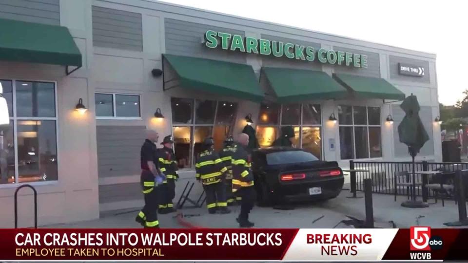 Dodge Challenger Pulls Crazy Stunt, Crashes Into Starbucks