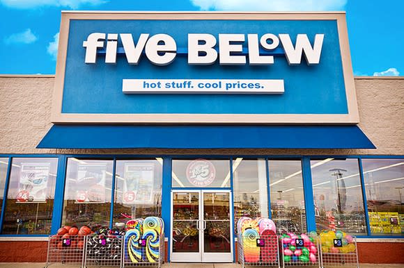 The exterior of a Five Below store