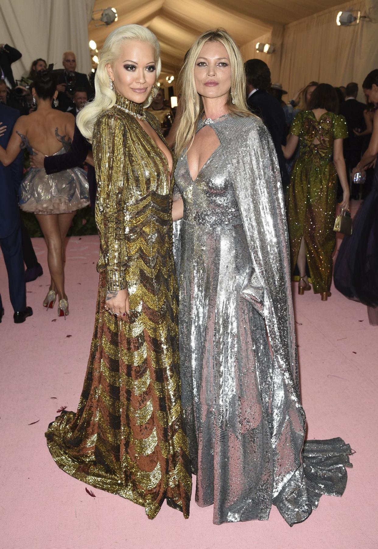 Rita Ora, left, and Kate Moss attend The Metropolitan Museum of Art's Costume Institute benefit gala celebrating the opening of the "Camp: Notes on Fashion" exhibition on Monday, May 6, 2019, in New York.