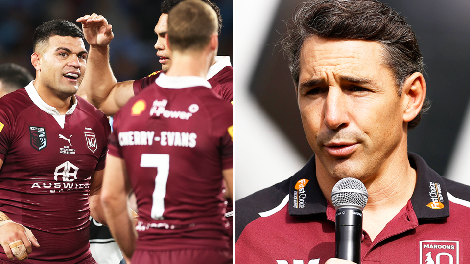 Maroons coach Billy Slater (pictured) has defended his forwards unit ahead of Game 3 after Blues great Mark Carroll labelled the team 'powder puffs' without David Fifita. (Getty Images)