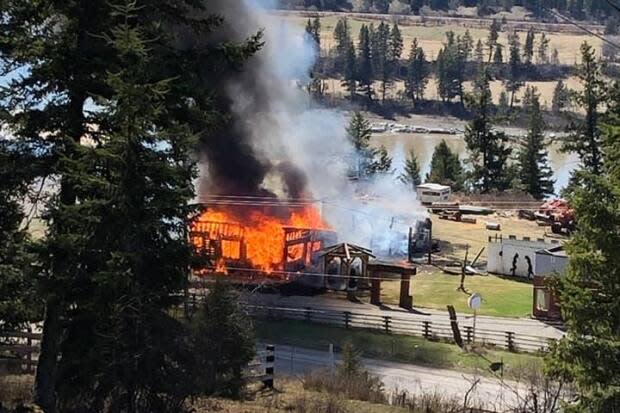 Fire at Ken Sheen's studio near the McLeese Lake.