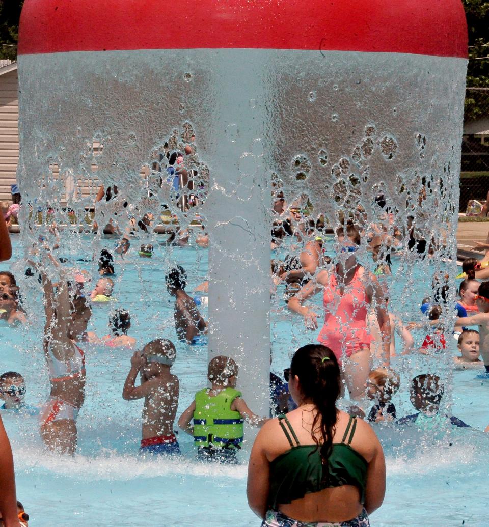 The cooling water feature at Orr Pool is always busy on a hot day.