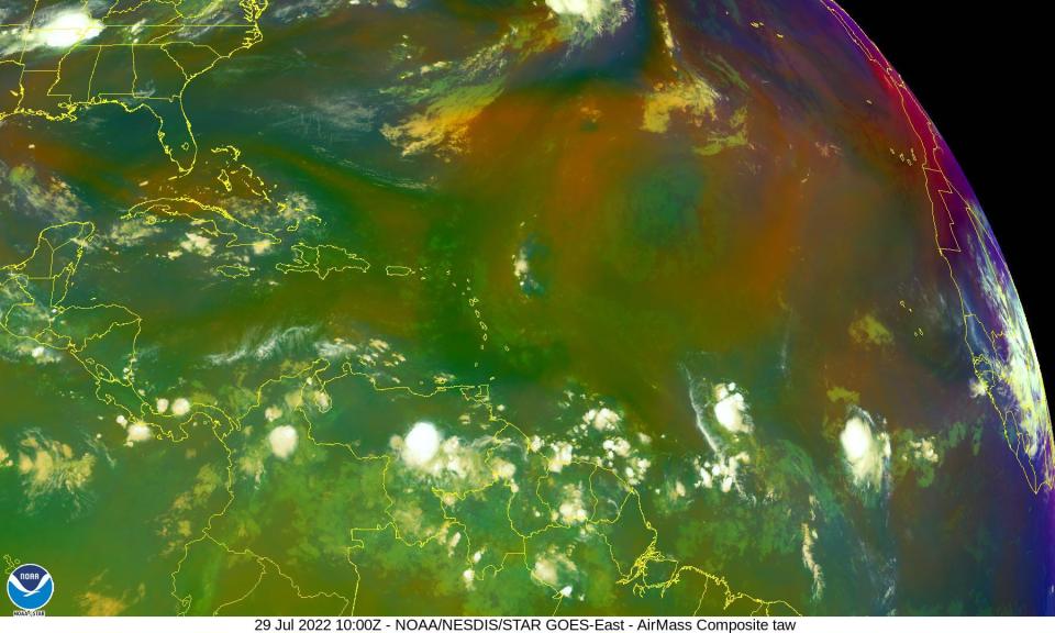 Saharan dust is inhibiting tropical development July 29, 2022.