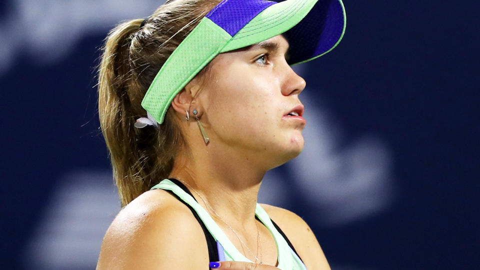 Sofia Kenin, pictured here while losing her first WTA match since winning the Australian Open.