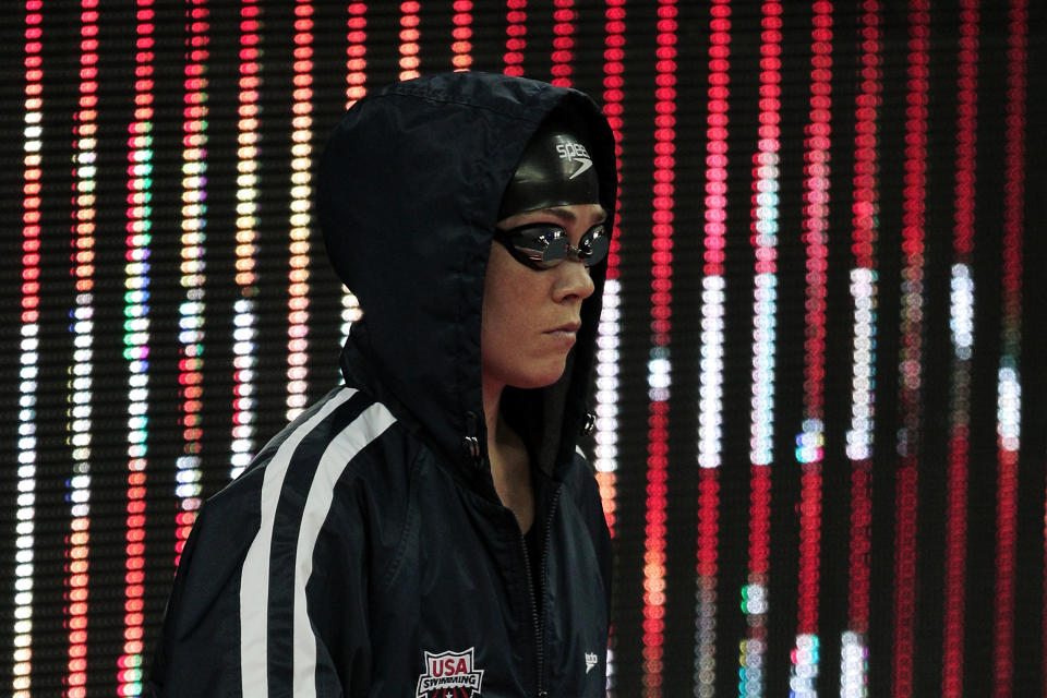 SHANGHAI, CHINA - JULY 26: Natalie Coughlin of the United States walks out before the Women's 100m Backstroke Final during Day Eleven of the 14th FINA World Championships at the Oriental Sports Center on July 26, 2011 in Shanghai, China. (Photo by Adam Pretty/Getty Images)