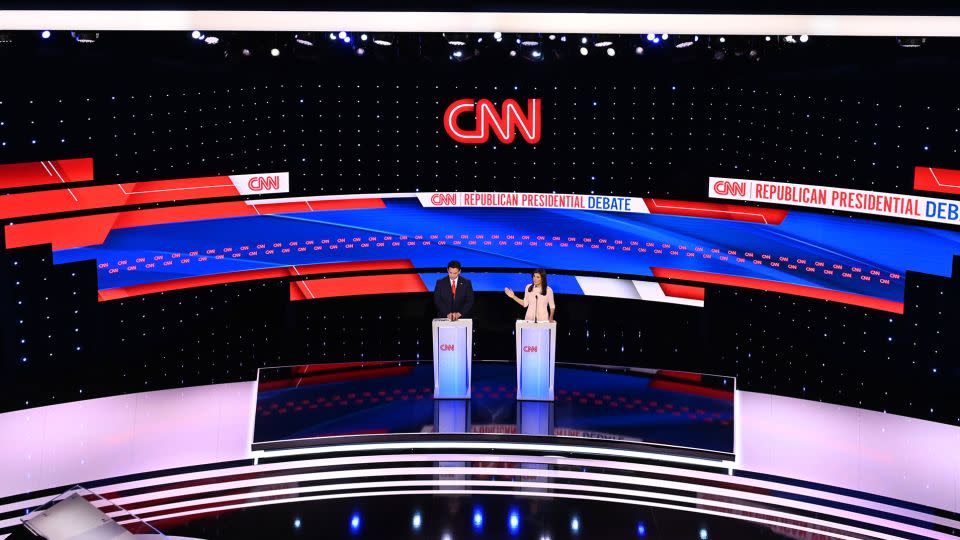 Haley and DeSantis participate in a CNN Republican Presidential Debate on Wednesday in Des Moines. - Will Lanzoni/CNN