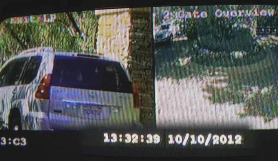 Peter Chadwick told 911 that his wife was killed at about 11 a.m. the previous morning, but surveillance footage shows Chadwick's SUV leaving his gated community in Newport Beach at 1:32 p.m. —   about 2.5 hours later. / Credit: Newport Beach Police Dept.