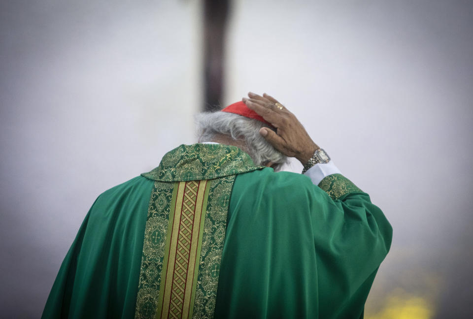 Roman Catholic Cardinal Leopoldo Brenes presides over Sunday's mass at the Metropolitan Cathedral in Managua, Nicaragua, Sunday, Feb. 12, 2023. Pope Francis expressed sadness and worry at the news that Bishop Roland Alvarez, an outspoken critic of the Nicaraguan government, had been sentenced to 26 years in prison. (AP Photo/Inti Ocon)