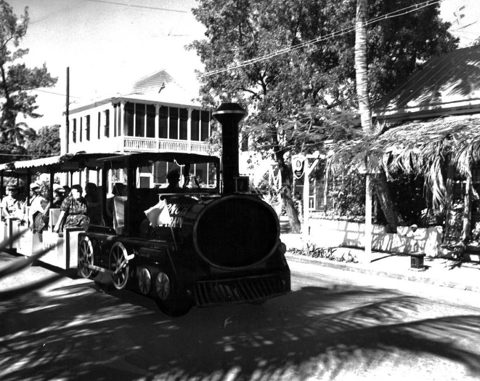 The Conch Train on a Key West street.