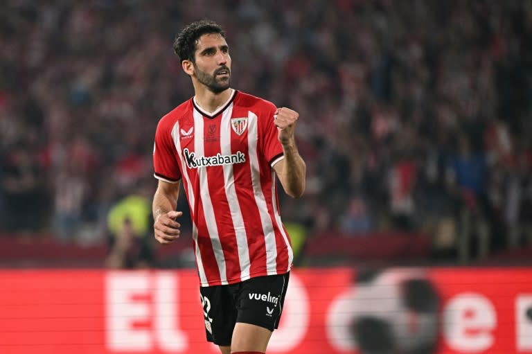 <a class="link " href="https://sports.yahoo.com/soccer/players/3900851/" data-i13n="sec:content-canvas;subsec:anchor_text;elm:context_link" data-ylk="slk:Raul Garcia;sec:content-canvas;subsec:anchor_text;elm:context_link;itc:0">Raul Garcia</a> scored the first penalty in <a class="link " href="https://sports.yahoo.com/soccer/teams/bilbao/" data-i13n="sec:content-canvas;subsec:anchor_text;elm:context_link" data-ylk="slk:Athletic Bilbao;sec:content-canvas;subsec:anchor_text;elm:context_link;itc:0">Athletic Bilbao</a>'s shoot-out win over <a class="link " href="https://sports.yahoo.com/soccer/teams/mallorca/" data-i13n="sec:content-canvas;subsec:anchor_text;elm:context_link" data-ylk="slk:Mallorca;sec:content-canvas;subsec:anchor_text;elm:context_link;itc:0">Mallorca</a> in the Copa del Rey final (JAVIER SORIANO)