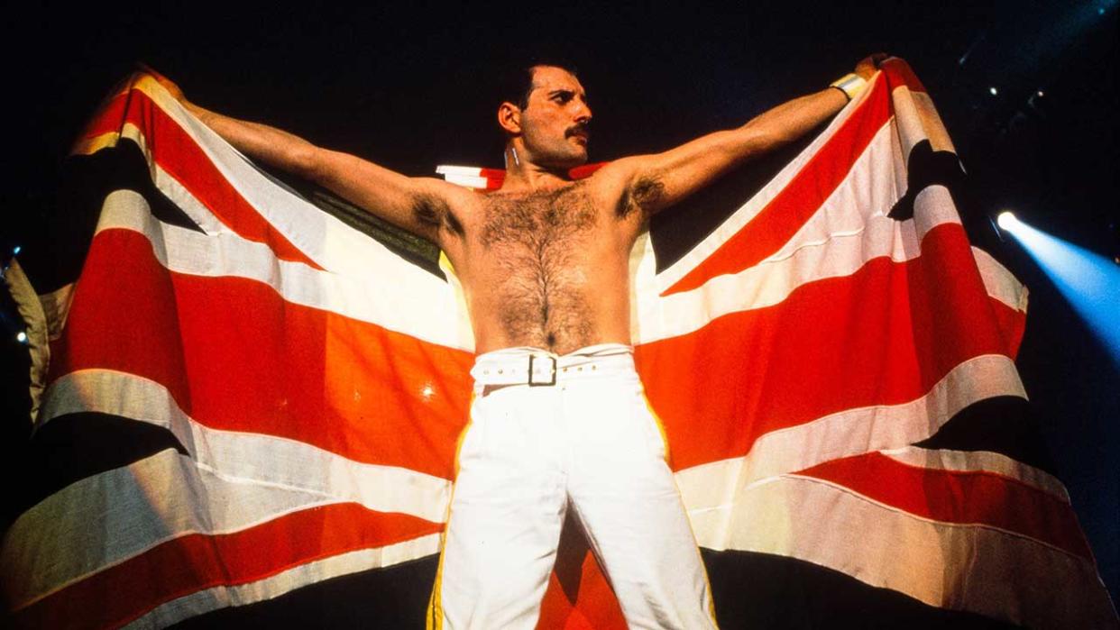  Freddie Mercury onstage at Knebworth: August 9, 1986 